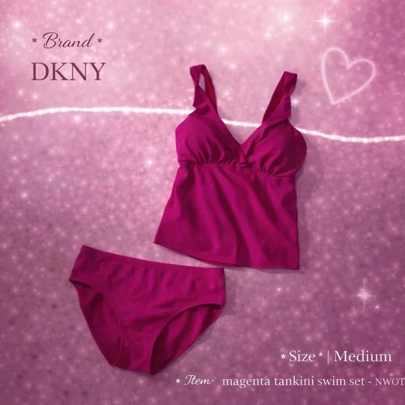 DKNY Magenta Tankini Swim Set – Size Medium (NWOT) - Picture 1 of 8